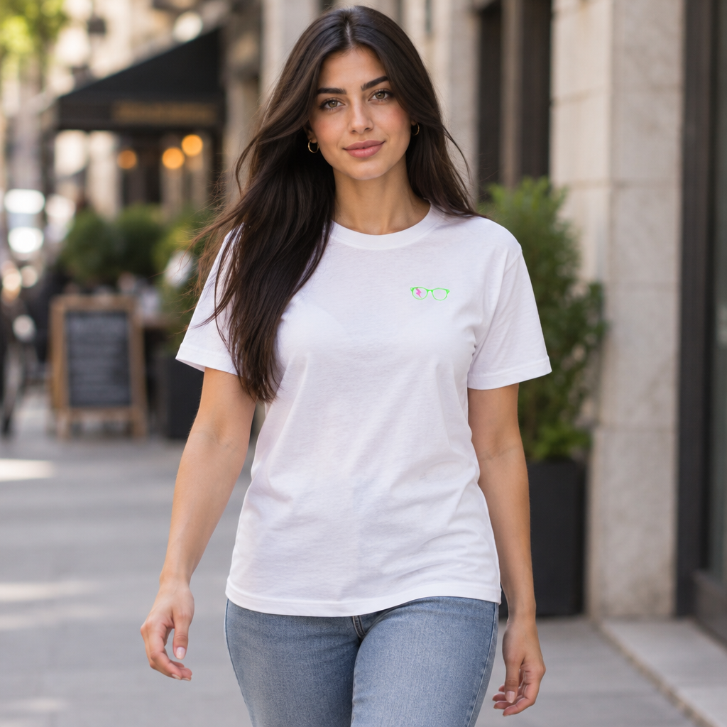 Green/Pink Glasses Women’s Tee in White