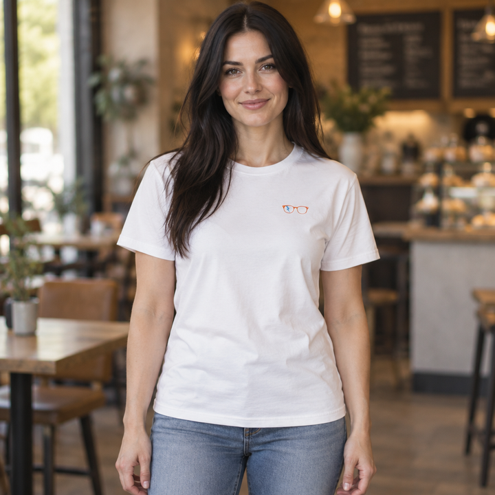 Orange/Cyan Glasses Women’s Tee in White