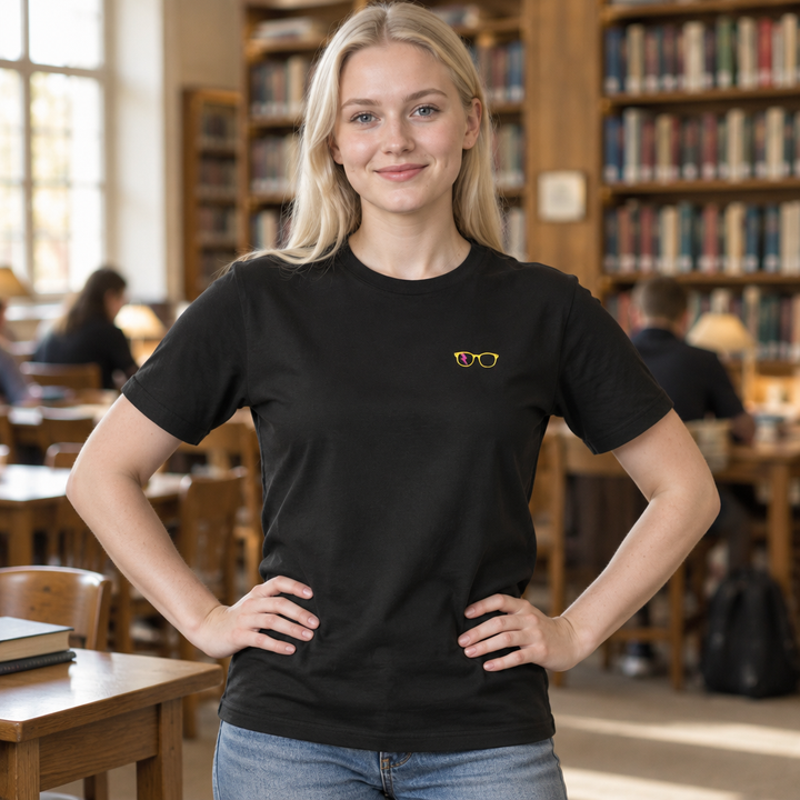 Yellow/Pink Glasses Women’s Tee in Black