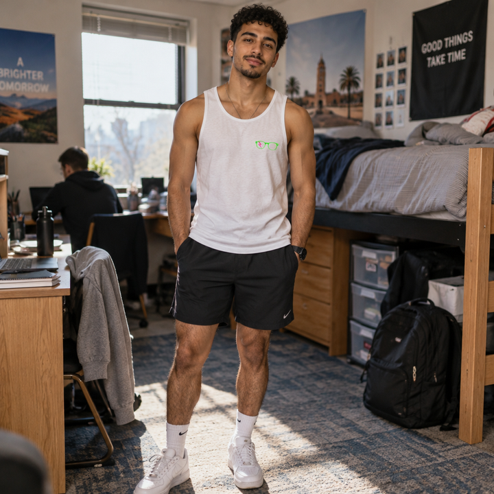 Green/Pink Glasses Men’s Tank in White