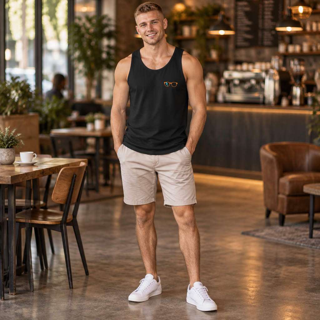 Orange/Cyan Glasses Men’s Tank in Black