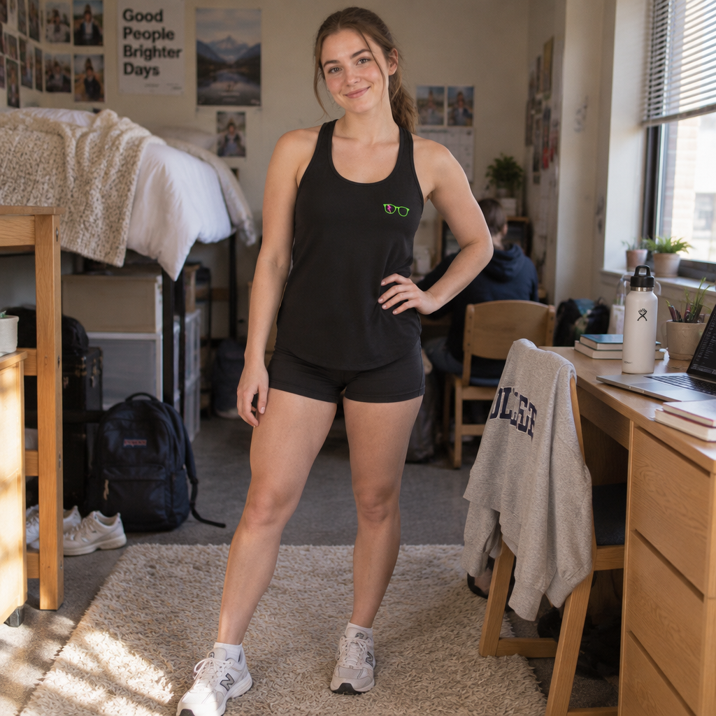 Green/Pink Glasses Women’s Tank in Solid Black