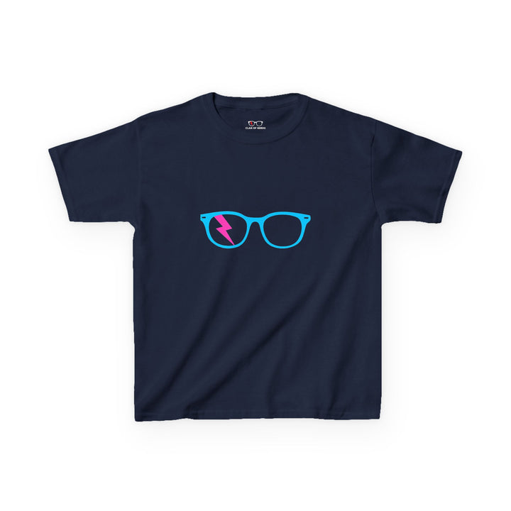 Cyan/Pink Glasses Kids Tee in Navy