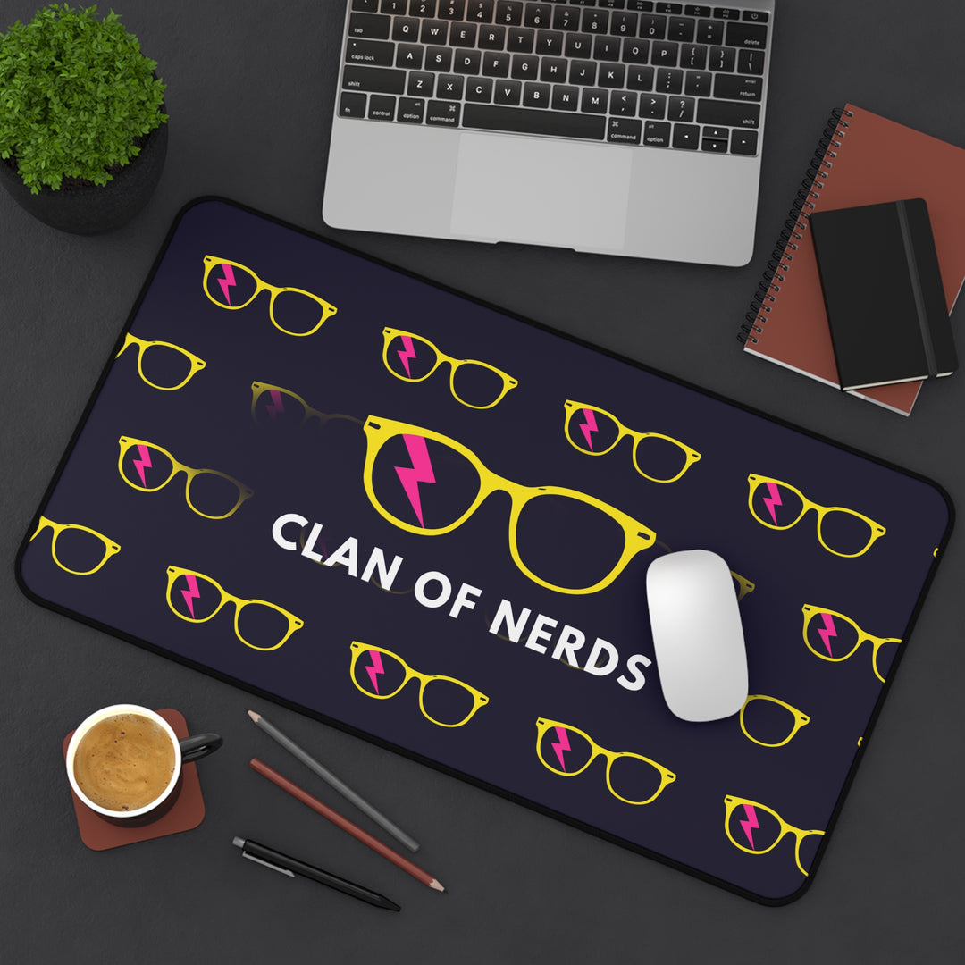 Yellow/Pink Glasses Pattern Desk Mat by Clan of Nerds