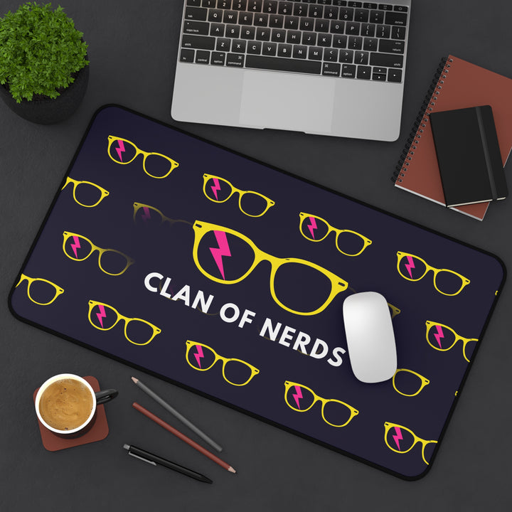 Yellow/Pink Glasses Pattern Desk Mat by Clan of Nerds