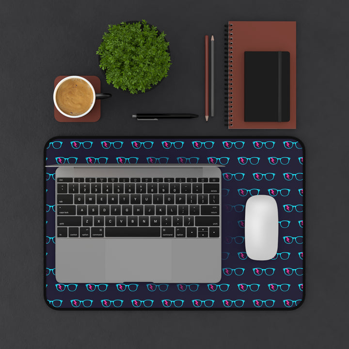 Cyan/Pink Glasses Pattern Desk Mat by Clan of Nerds