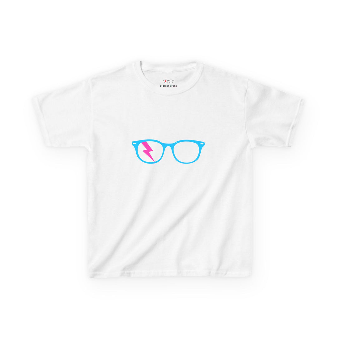 Cyan/Pink Glasses Kids Tee in White