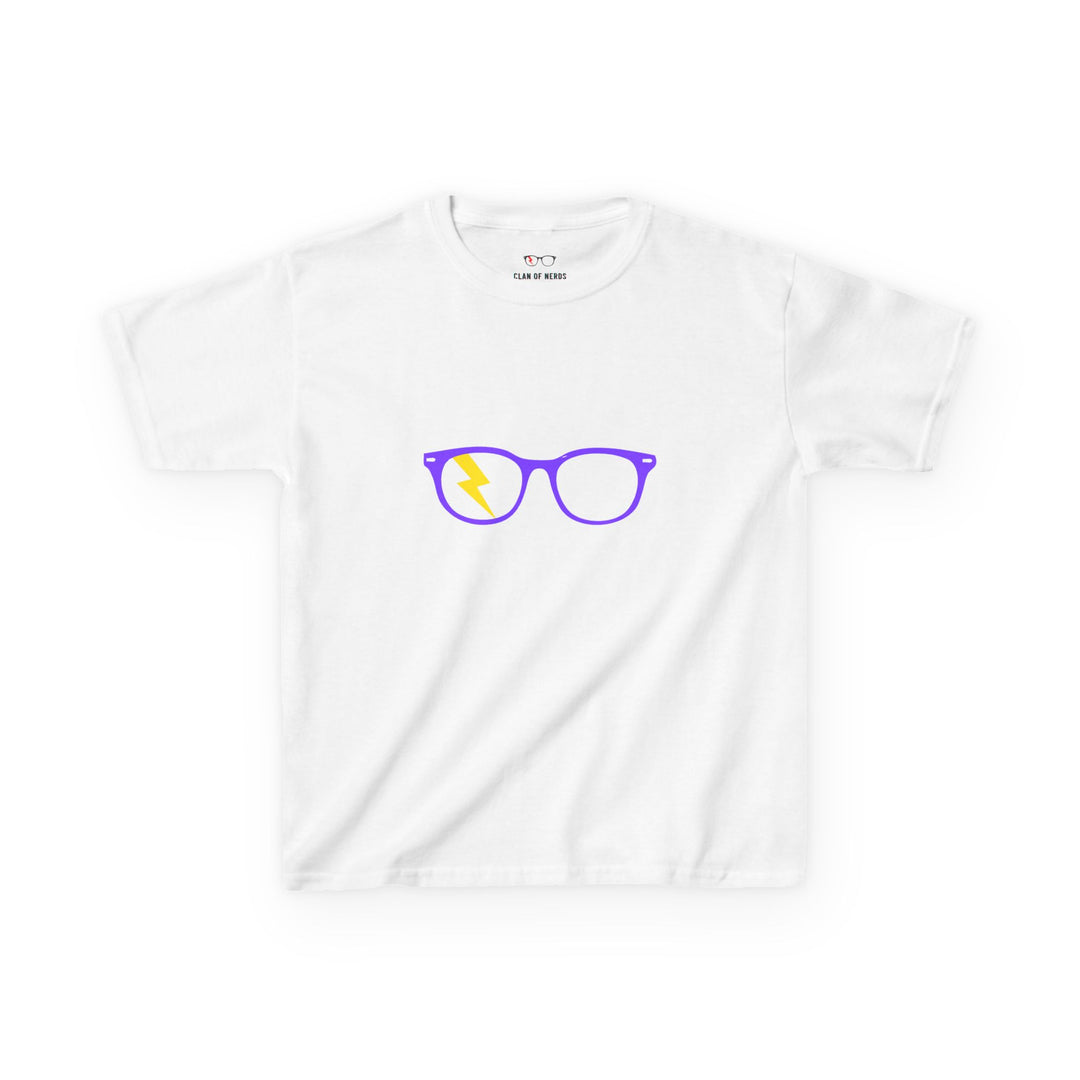 Purple/Yellow Glasses Kids Tee in White
