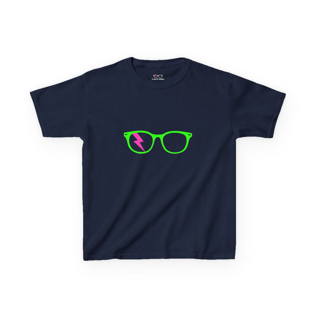 Green/Pink Glasses Kids Tee in Navy