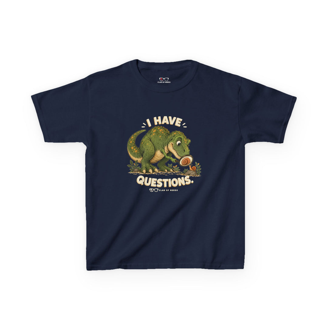I Have Questions Dinosaur Kids Tee in Navy