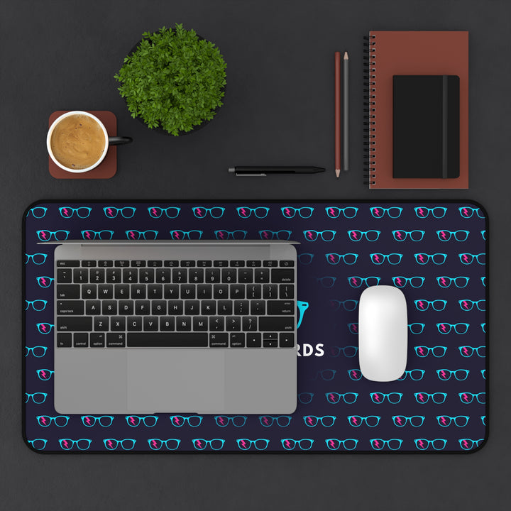 Cyan/Pink Glasses Pattern Desk Mat by Clan of Nerds