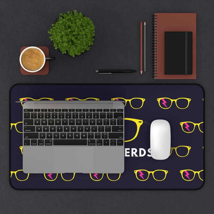 Yellow/Pink Glasses Pattern Desk Mat by Clan of Nerds