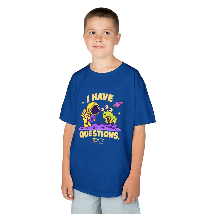 I Have Questions Astronaut Kids Tee by Clan of Nerds