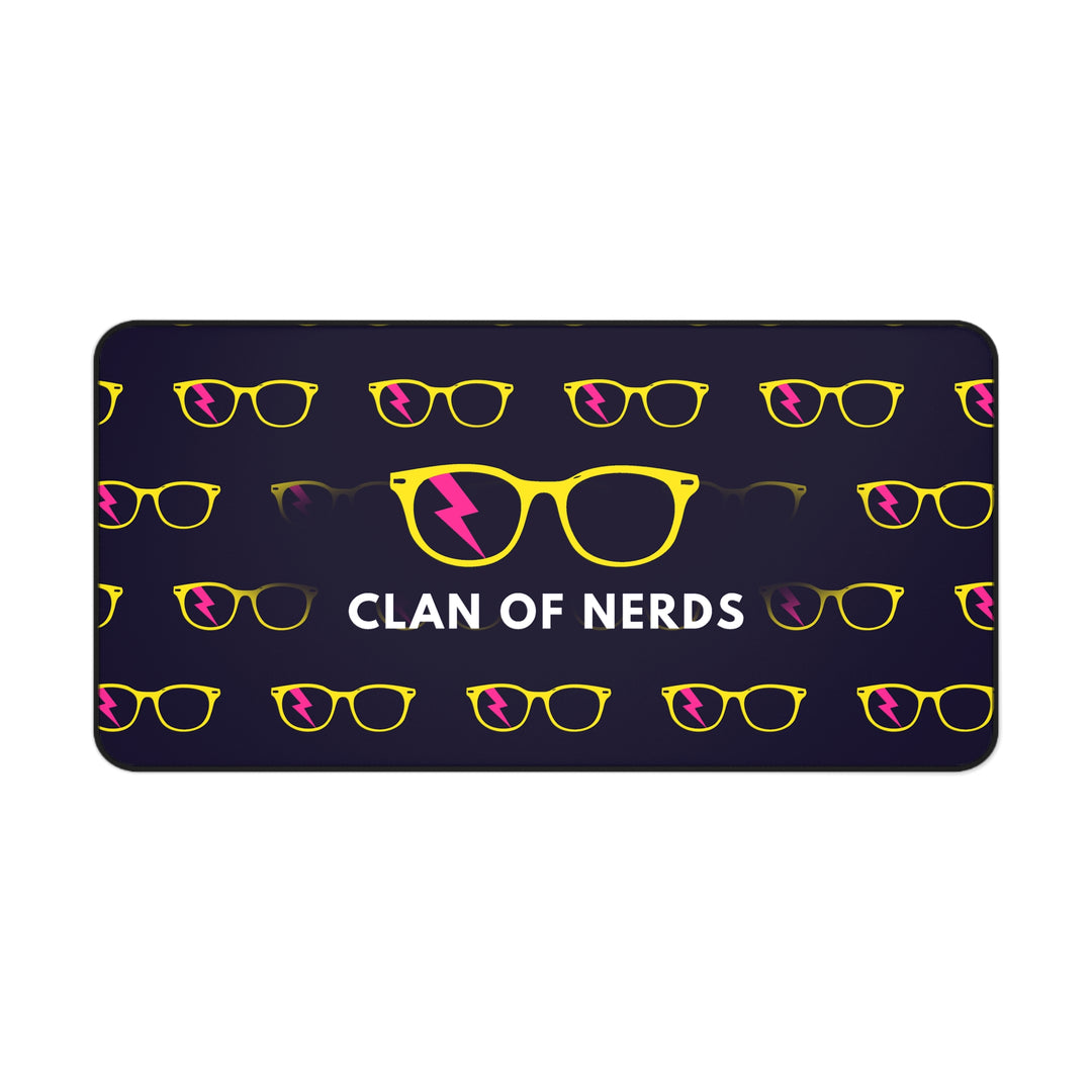 Yellow/Pink Glasses Pattern Desk Mat by Clan of Nerds