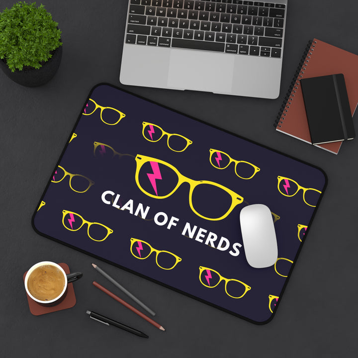 Yellow/Pink Glasses Pattern Desk Mat by Clan of Nerds