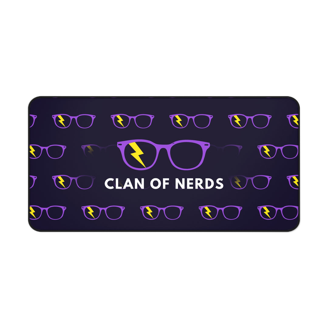 Purple/Yellow Glasses Pattern Desk Mat by Clan of Nerds