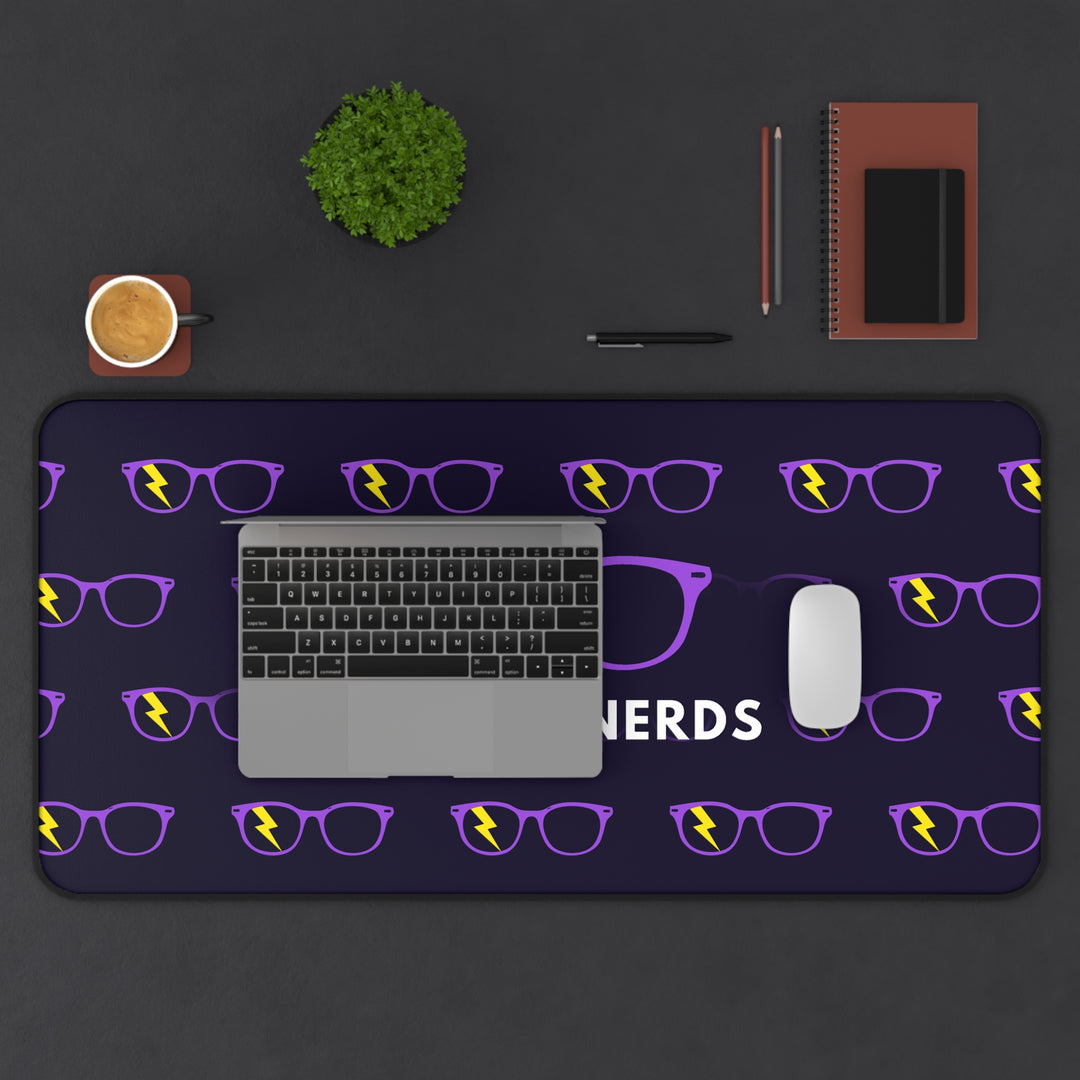 Purple/Yellow Glasses Pattern Desk Mat by Clan of Nerds