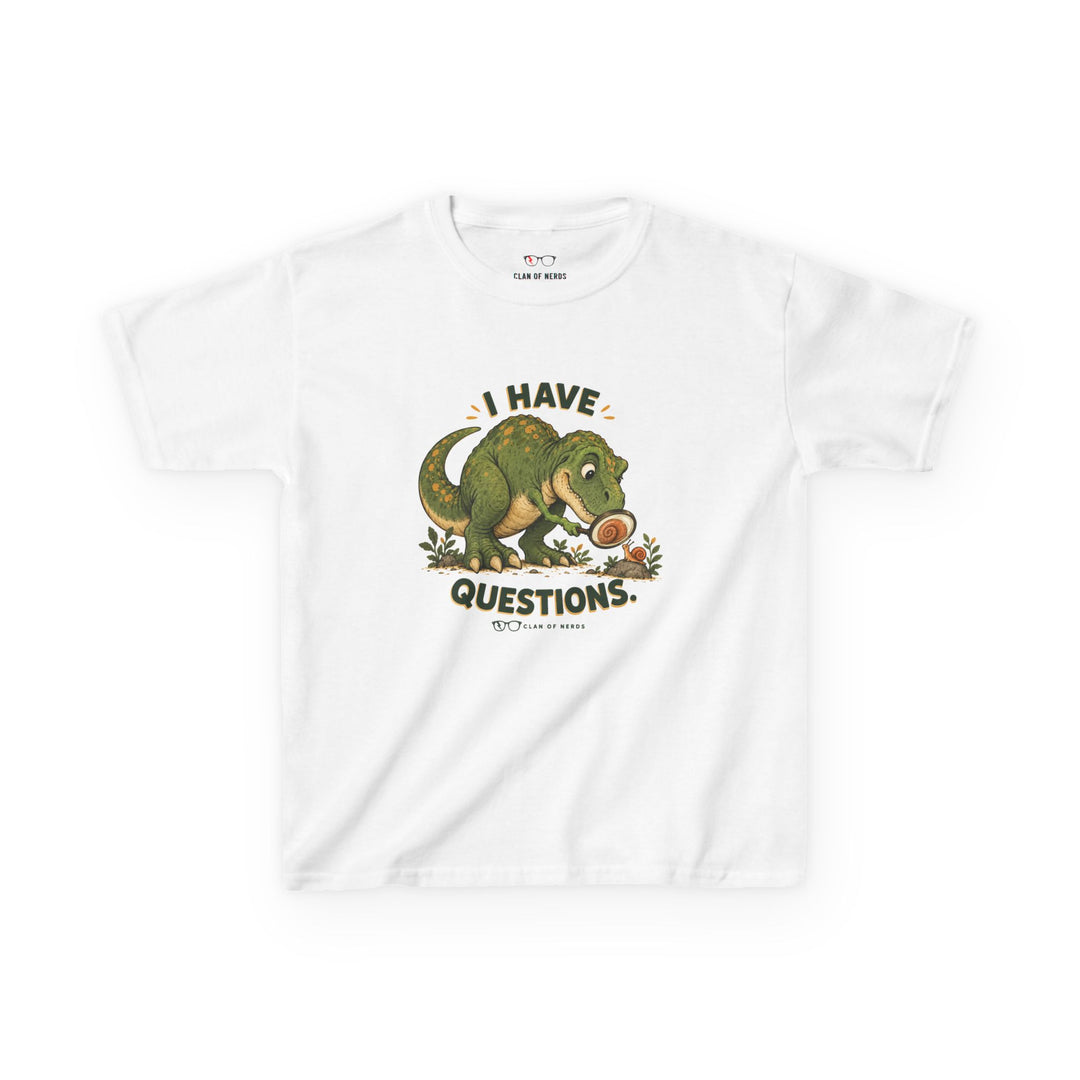 I Have Questions Dinosaur Kids Tee in White