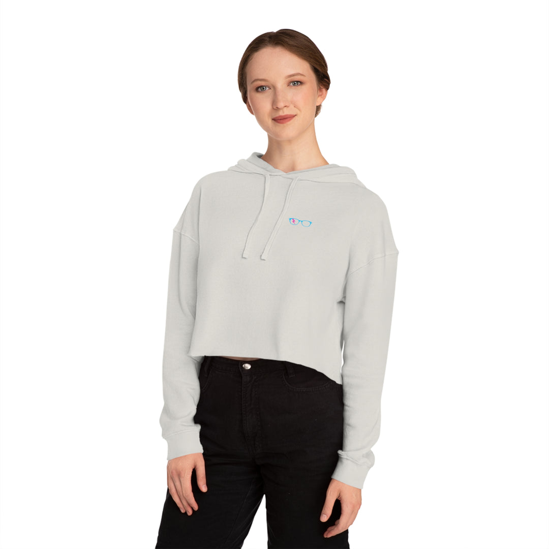 Cyan/Pink Glasses Women’s Cropped Hoodie by Clan of Nerds