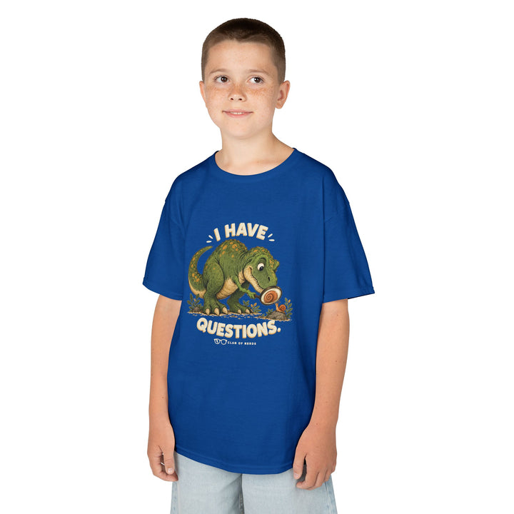 I Have Questions Dinosaur Kids Tee by Clan of Nerds