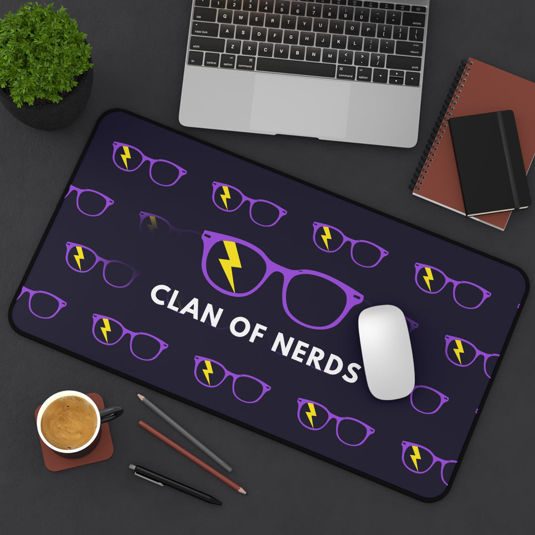 Purple/Yellow Glasses Pattern Desk Mat by Clan of Nerds