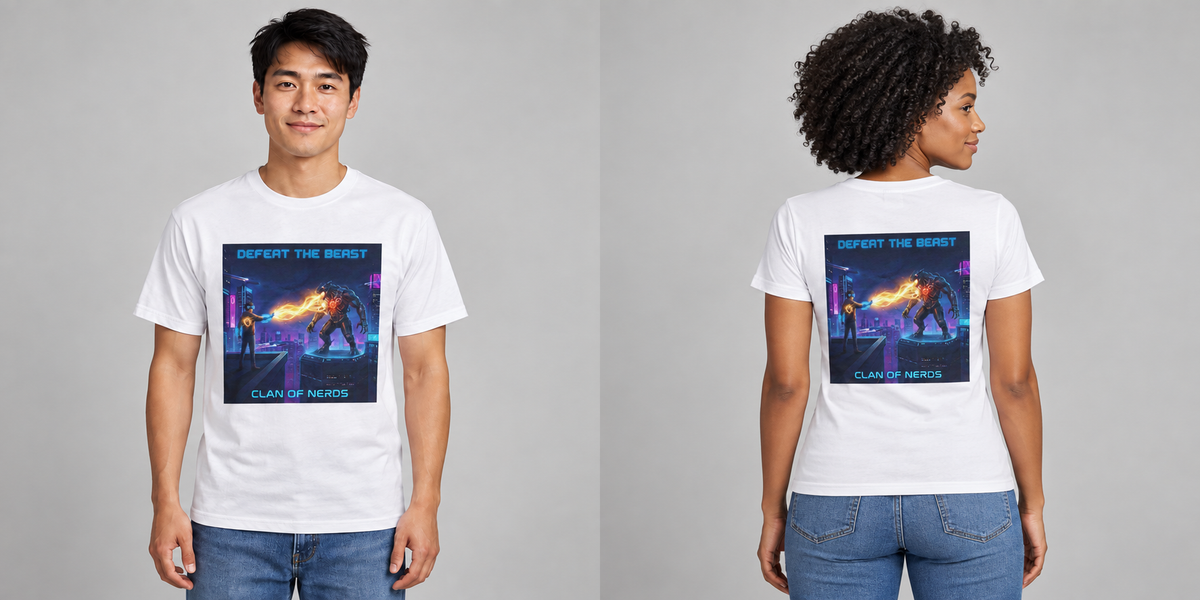 Defeat the Beast — men’s tee model preview